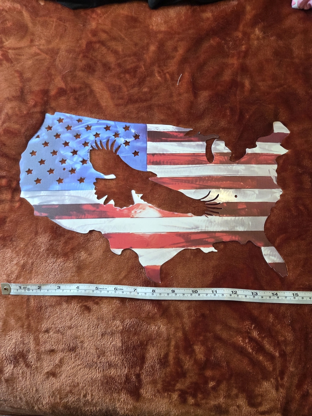 American Flag USA Map Metal Wall Decor with Eagle - Red, White & Blue
